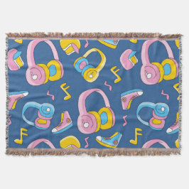 Bunter Musikmix in rosa, blau, gelb スローブランケット