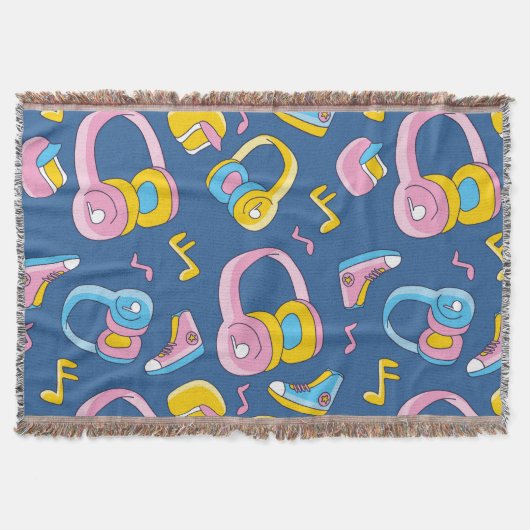Bunter Musikmix in rosa, blau, gelb スローブランケット (正面)