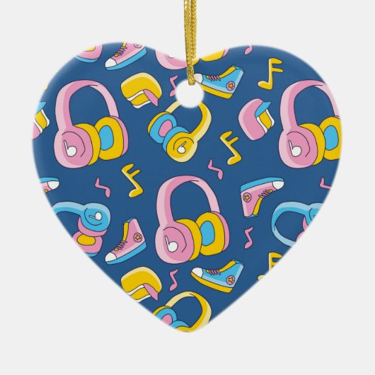 Bunter Musikmix in rosa, blau, gelb セラミックオーナメント (正面)