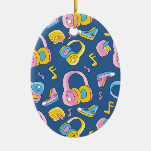 Bunter Musikmix in rosa, blau, gelb セラミックオーナメント (正面)