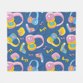 Bunter Musikmix in rosa, blau, gelb フリースブランケット (正面(横))