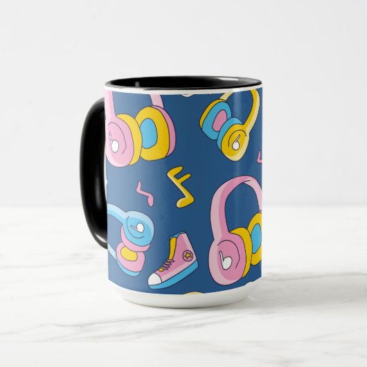 Bunter Musikmix in rosa, blau, gelb マグカップ (正面左)