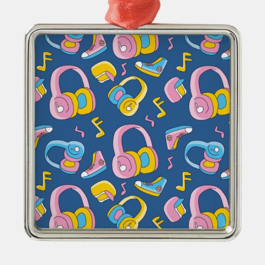 Bunter Musikmix in rosa, blau, gelb メタルオーナメント (正面)