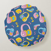 Bunter Musikmix in rosa, blau, gelb ラウンドクッション (裏面)