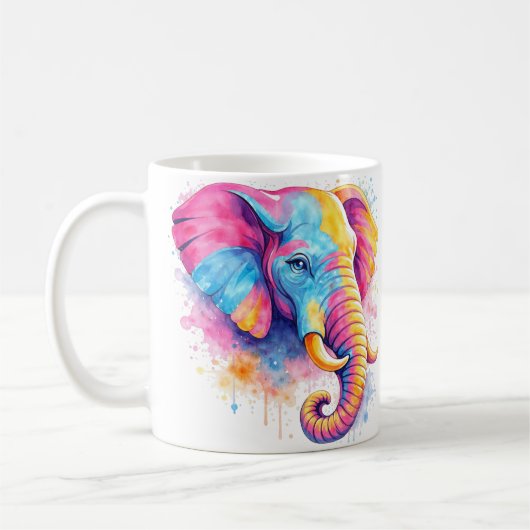 Bunter Regenbogen Elefant Aquarell コーヒーマグカップ (左)