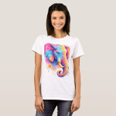 Bunter Regenbogen Elefant Aquarell Tシャツ (正面フル)
