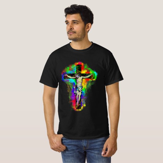 Buntes Jesus Kreuz Tシャツ (正面フル)