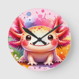 Buntes lächelndes Axolotl als Grafik ラウンド壁時計