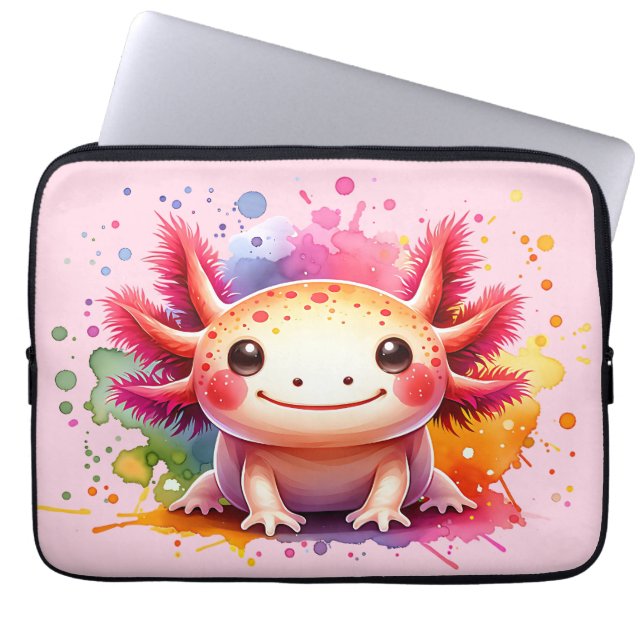 Buntes lächelndes Axolotl als Grafik ラップトップスリーブ (正面)