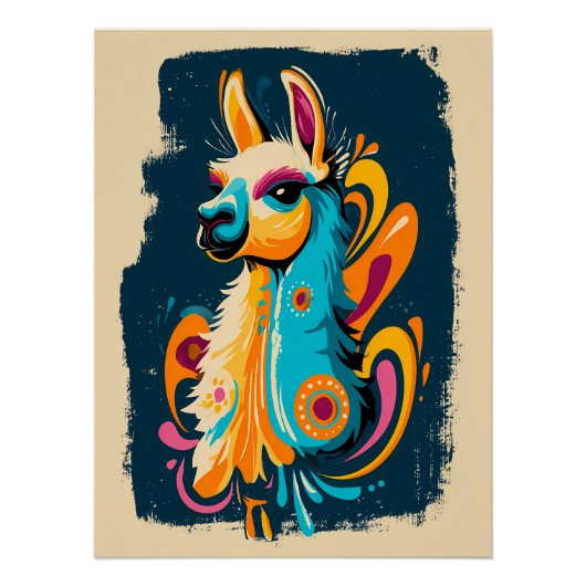 Buntes Lama – Fantasie Illustration ポスター (正面)