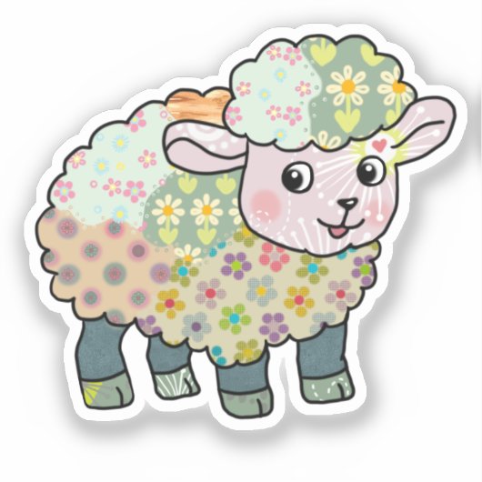 buntes Lämmchen  postkarte シール (正面)