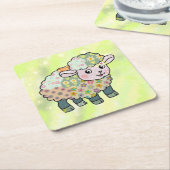 buntes Lämmchen  postkarte スクエアペーパーコースター (アングル)