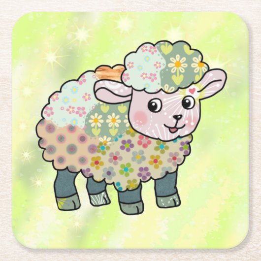 buntes Lämmchen  postkarte スクエアペーパーコースター (正面)