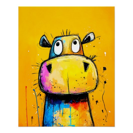buntes Nilpferd im Pop-Art Comic Stil ポスター (正面)
