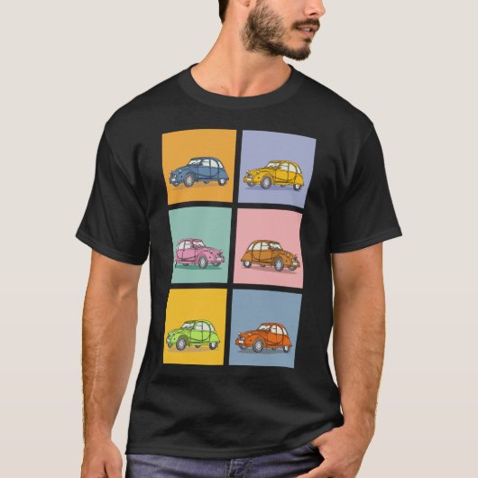 Buntes Oldtimer 2cv Ente Muster Tシャツ (正面)