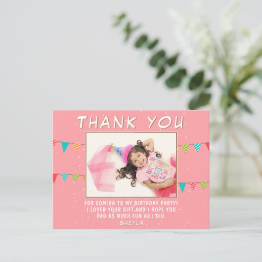 Bunting Flag誕生日写真ありがとう ポストカード (スタンド正面)