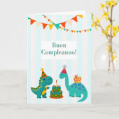 Buon Compleanno Cartolina Dinosauro Italian  カード (黄色い花)