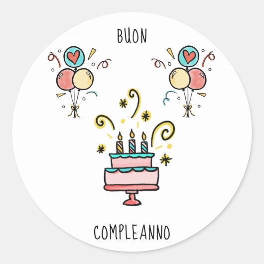 Buon Compleanno | Happy Birthday ラウンドシール (正面)