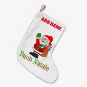 Buon Nataleのパーソナライズな一流のイタリア語 スモールクリスマスストッキング (正面 (吊り時))