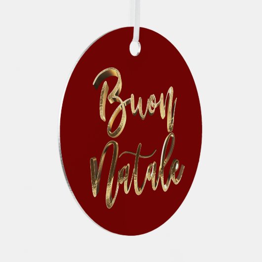 Buon Nataleエレガントフェイクイタリアン金ゴールドScript Red メタルオーナメント (正面右)