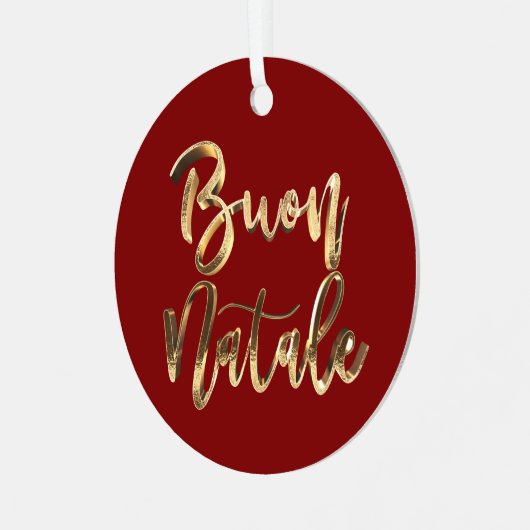 Buon Nataleエレガントフェイクイタリアン金ゴールドScript Red メタルオーナメント (正面左)