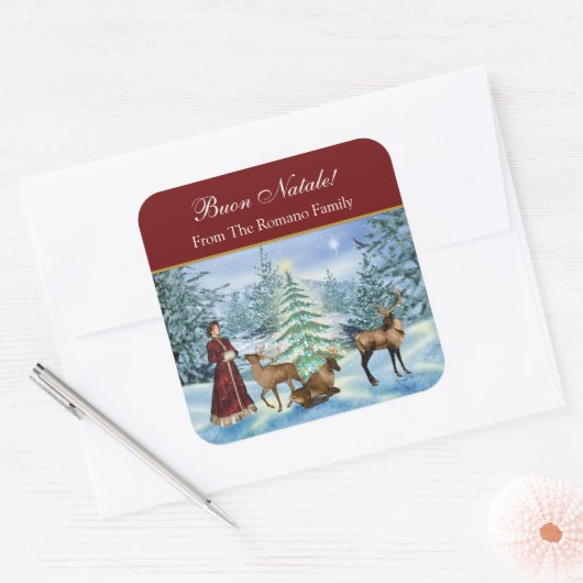 Buon Nataleギフトビクトリアンパーソナライズされたスタンプ スクエアシール (封筒)