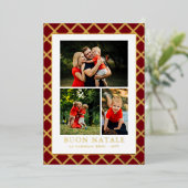 Buon Nataleフォトコラージュレッドチェック 箔シーズンカード (立ち正面)