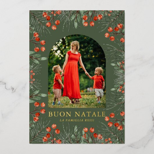 Buon Nataleフォトコラージュ水カラーフローラ 箔シーズンカード (正面)