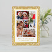 Buon Nataleフォトコラージュ金ゴールド冬の雪片 箔シーズンカード (立ち正面)