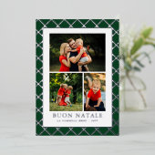 Buon Nataleフォトコラージンググリーンチェック 箔シーズンカード (立ち正面)