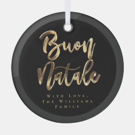 Buon Nataleブラックエレガントと金ゴールドスクリプイタリアント ガラスオーナメント