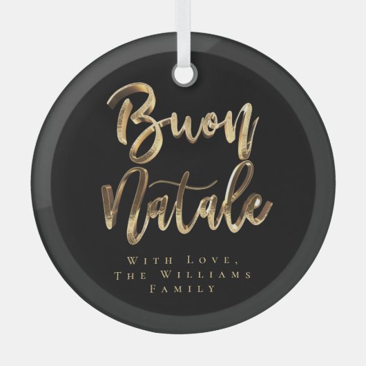 Buon Nataleブラックエレガントと金ゴールドスクリプイタリアント ガラスオーナメント (正面)
