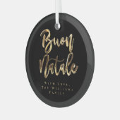 Buon Nataleブラックエレガントと金ゴールドスクリプイタリアント ガラスオーナメント (正面左)