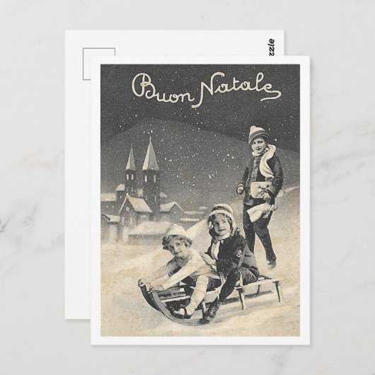 Buon Nataleヴィンテージ1930sイタリアンクリスマスシーン ポストカード (正面/裏面)