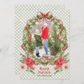 Buon Natale水彩フローラボウファミリーフォト シーズンカード (正面/裏面)