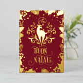 Buon Natale金ゴールドディアホリー写真 箔シーズンカード (立ち正面)