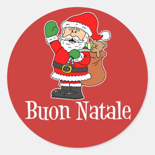 Buon Natale イタリアン Christmas Santa (RED) ラウンドシール (正面)