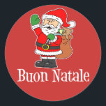 Buon Natale イタリアン Christmas Santa (RED) ラウンドシール<br><div class="desc">Buon Natale イタリアン Christmas Santa Redステッカー…可愛い漫画のサンタイタリアンステッカーで「メリークリスマス」と言う。クリスマス素晴らしのパーティーにイタリアン対して休日のパーティーに完璧イタリアンな追加。子供素晴らしの抱き枕。</div>
