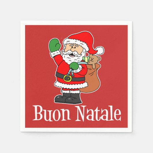 Buon Natale イタリアン Merry Christmas Santa (RED) スタンダードカクテルナプキン (正面)
