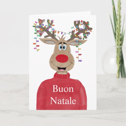 Buon Natale、イタリアンChristmas Lights Reindeer シーズンカード (正面)