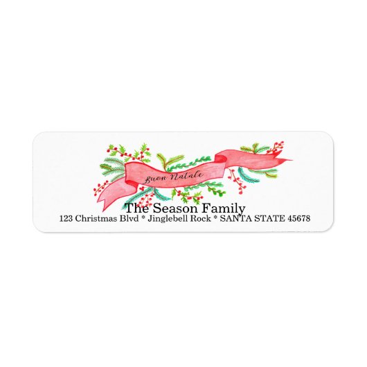 Buon Natale、水彩クリスマスバナー ラベル (正面)