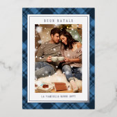 Buon Natale Blue Plaidタータンチェック写真 箔シーズンカード (正面)