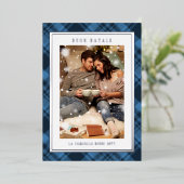 Buon Natale Blue Plaidタータンチェック写真 箔シーズンカード (立ち正面)