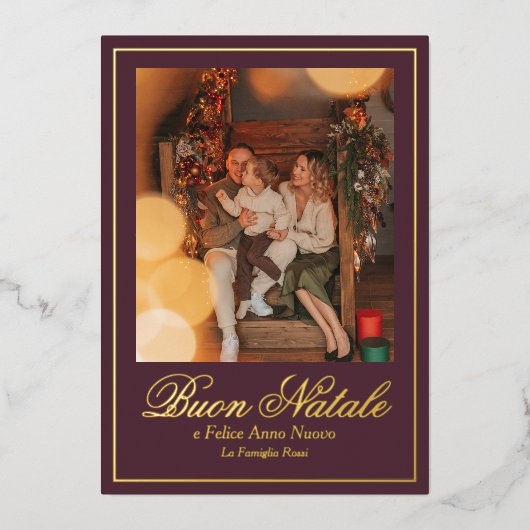 Buon Natale e Felice Anno Nuovo Script Photo 箔シーズンカード (正面)