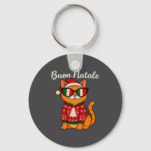 Buon Natale Italian Cat Christmas, Italy Pride Hol キーホルダー (正面)
