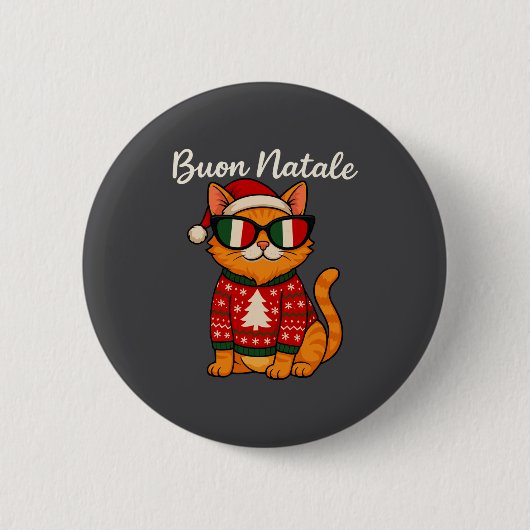 Buon Natale Italian Cat Christmas, Italy Pride Hol 缶バッジ (正面)