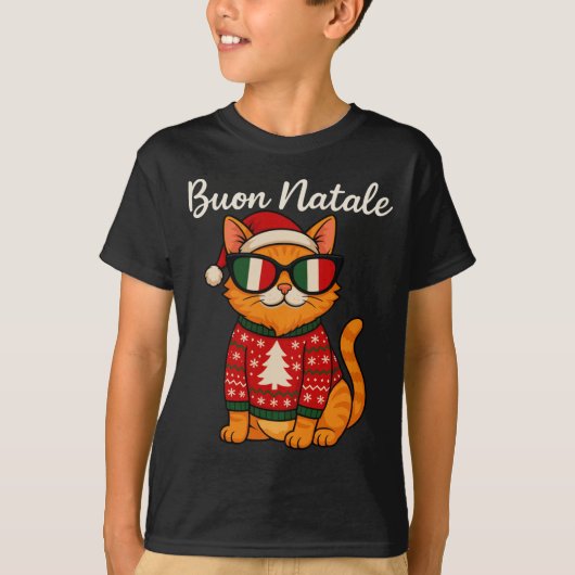 Buon Natale Italian Cat Christmas, Italy Pride Hol Tシャツ (正面)