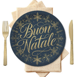 Buon Natale Italian Christmas - Navy & Gold ペーパープレート