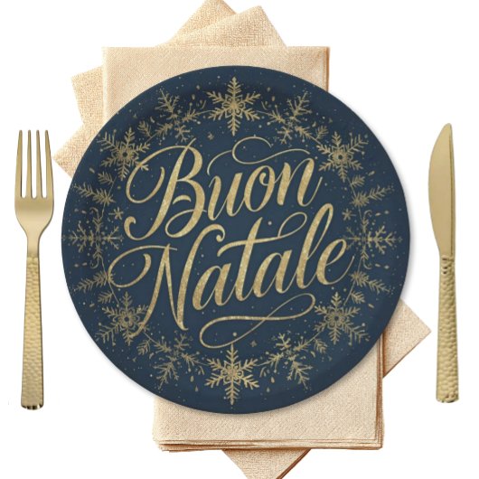 Buon Natale Italian Christmas - Navy & Gold ペーパープレート