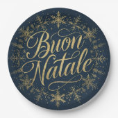 Buon Natale Italian Christmas - Navy & Gold ペーパープレート (正面)